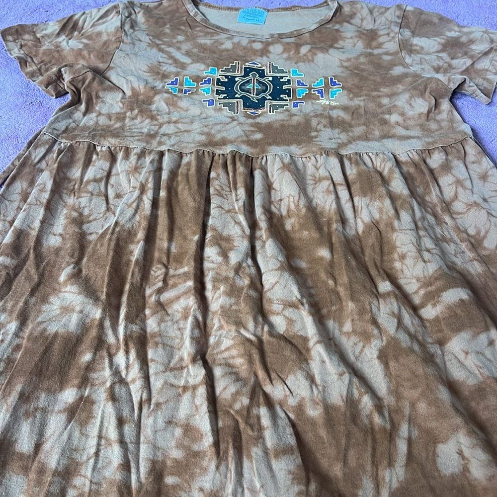 Cactus Bay by Lynée Burnt Orange Tie-Dye Dress with Turtle Print Size Medium - Picture 3 of 6